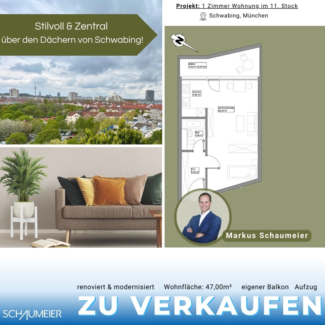 **Preisanpassung** Renoviertes Apartment in Schwabing mit perfektem Blick über München, 80805 München, Apartment