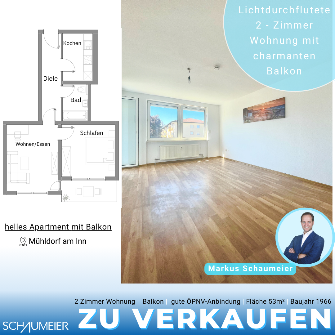 modernisierte 2-Zi-Wohnung mit tollem Ausblick, 84453 Mühldorf a.Inn, Etagenwohnung